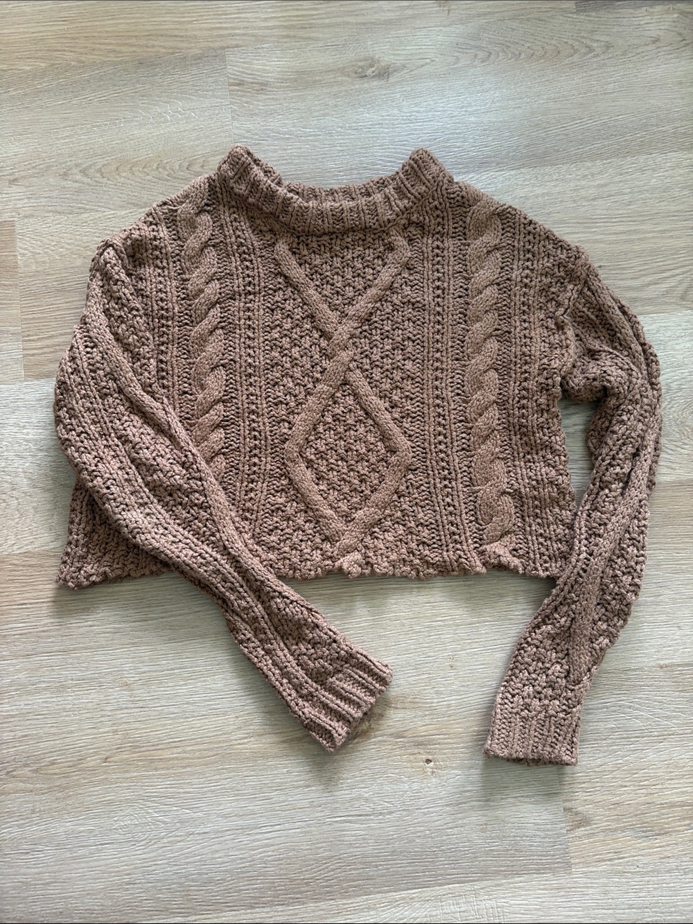 Free People Cropped Cable Knit Sweater - Brown